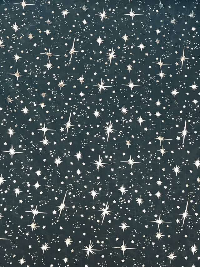 Turquoise/Silver Stars Polyester Organza Fabric - Metallic Silver Foil Star Print, 58/60" Width