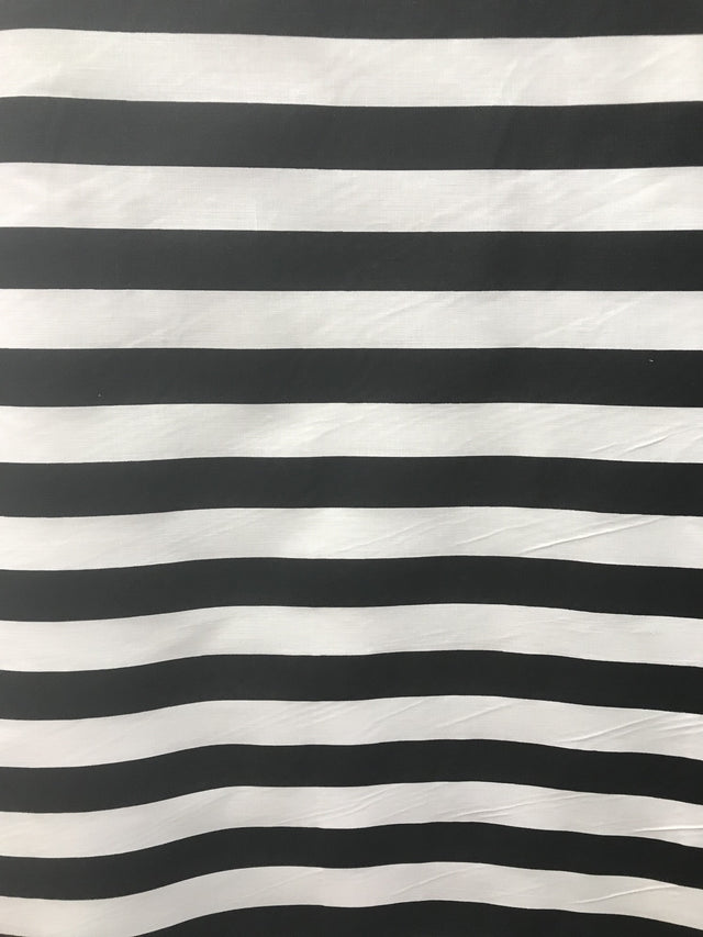 Black White Poly Cotton Fabric - 1" Horizontal Stripes, 59/60" Width (1 Yard)