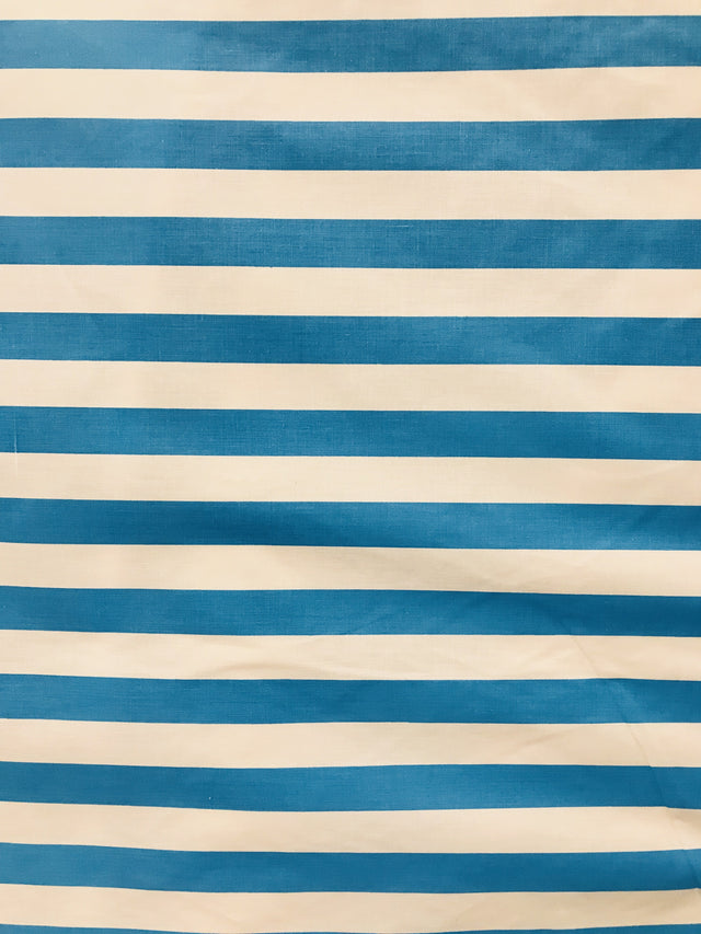 Turquoise White Polyester Cotton Fabric - Turquoise White Horizontal Stripes, 59/60" Width (1 Yard)