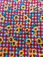 Sunflower Checkered Red Polyester Cotton Fabric - Red Checkered Floral Print, 59/60" Width (1 Yard)