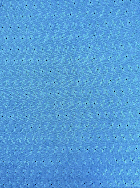 Heavy Eyelet Turquoise Polyester Cotton Fabric - Turquoise Floral Embroidery, 41"- 42" Width