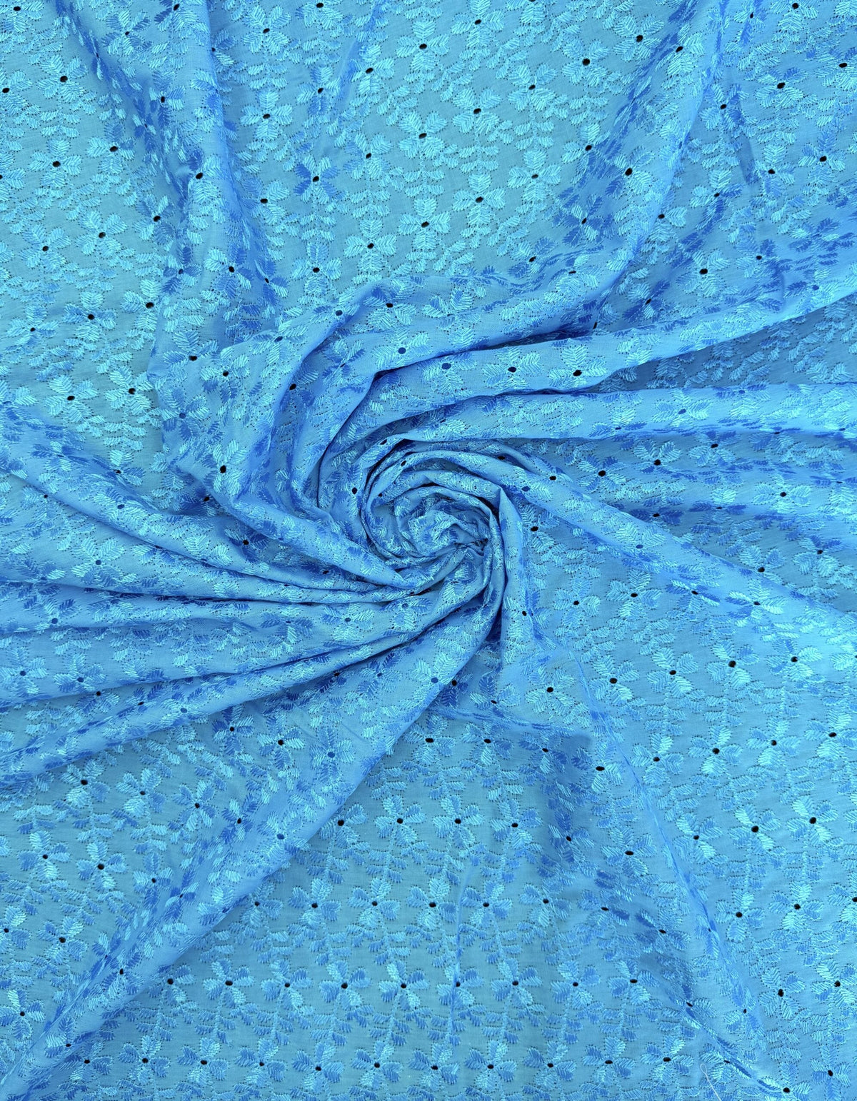 Heavy Eyelet Turquoise Polyester Cotton Fabric - Turquoise Floral Embroidery, 41"- 42" Width