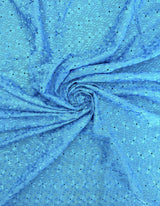 Heavy Eyelet Turquoise Polyester Cotton Fabric - Turquoise Floral Embroidery, 41"- 42" Width