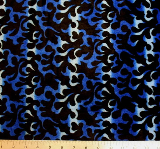 Velboa Faux Royal/Black New Fire Flame Velboa Fabric - Royal/Black Flame Pattern, 58/60" Width