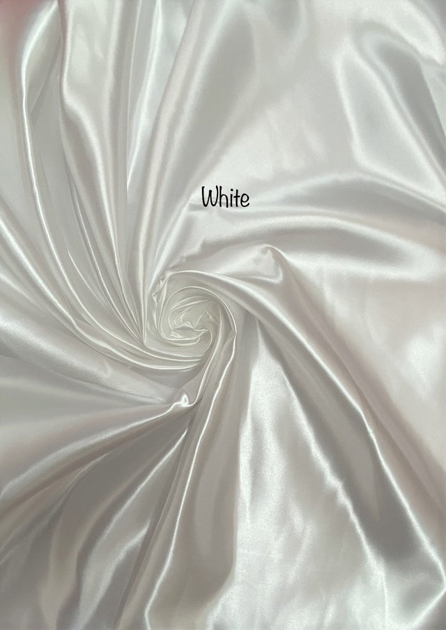 White Bridal Satin Polyester Fabric - White, 58"-60" Width (1 Yard)