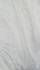 BPS Mesh Lace White Polyester Fabric - White Beads, Pearls, Sequins Mesh, 60" Width (1 Yard)