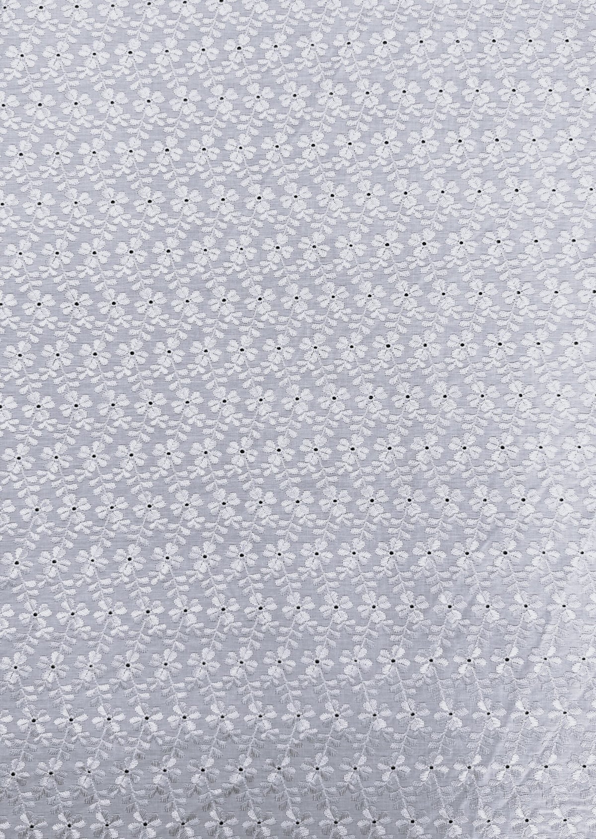 Heavy Eyelet White Polyester Cotton Fabric - White Floral Embroidery, 41"-42" Width