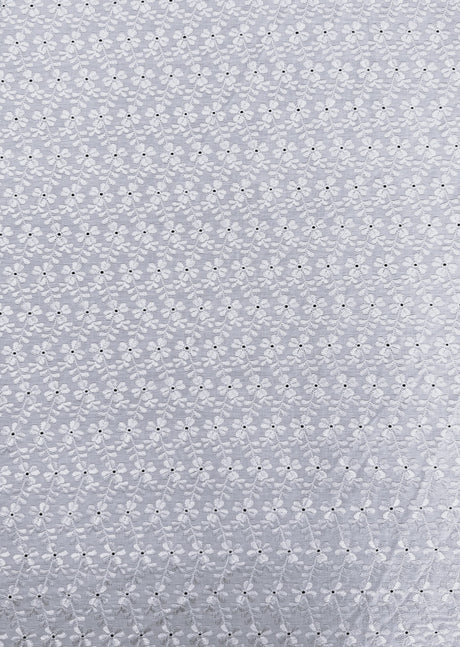 Heavy Eyelet White Polyester Cotton Fabric - White Floral Embroidery, 41"-42" Width