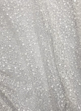 BPS Mesh Lace White Polyester Fabric - White Beads, Pearls, Sequins Mesh, 60" Width (1 Yard)