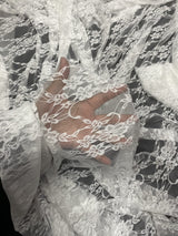 White 4-Way Floral Stretch Lace Fabric - Shimmery Floral Lace, White, 58/60" Width (1 Yard)