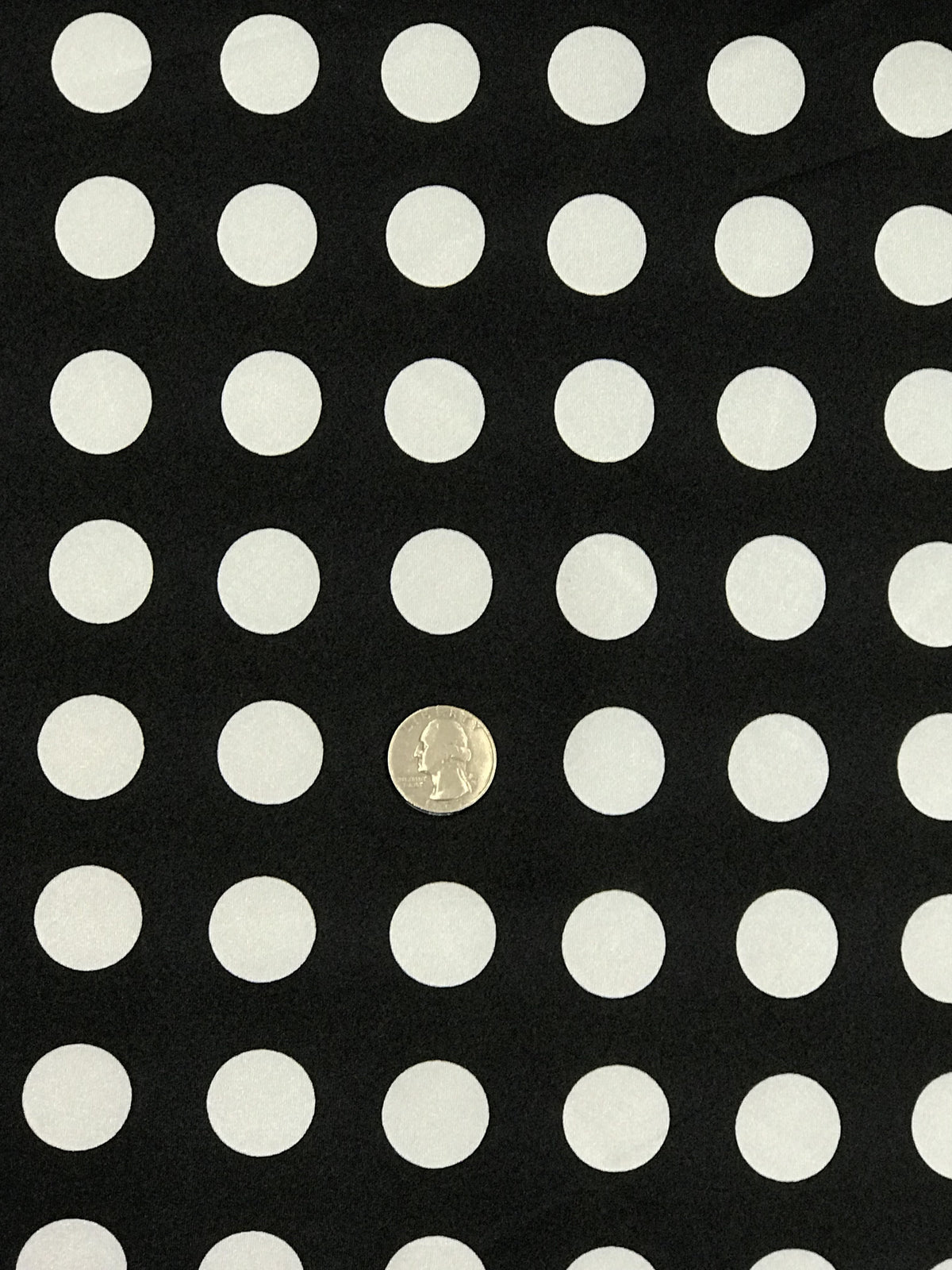 Big Polka Dots White On Black Polyester Satin Fabric - White Polka Dots On Black, 59/60" Width (1 Yard)