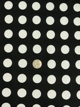 Big Polka Dots White On Black Polyester Satin Fabric - White Polka Dots On Black, 59/60" Width (1 Yard)