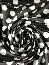 Big Polka Dots White On Black Polyester Satin Fabric - White Polka Dots On Black, 59/60" Width (1 Yard)