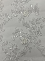 Elena'S Lace Polyester Lace Fabric - White/Clear Sequins, Double Scalloped Edge, 54" Width (1 Yard)