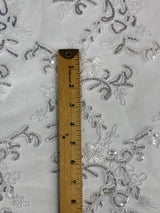 Elena's Lace Polyester Lace Fabric - White/Silver Sequins, Double Scalloped Edge, 54" Width (1 Yard)