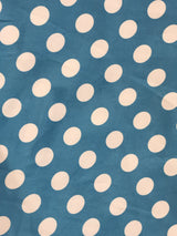 Big Polka Dots White On Turquoise Polyester Satin Fabric - White Polka Dots, Turquoise, 59/60" Width